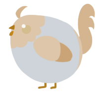 A mist and beige chicken with a head pattern