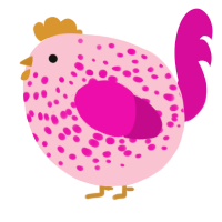 A rose and fuchsia chicken with a speckle pattern