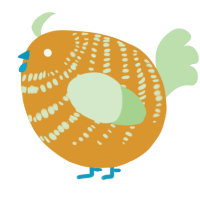 A orange and gluppy chicken with a bar pattern