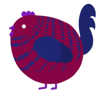 A maroon and navy chicken with a bar pattern