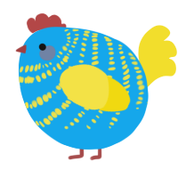 A sky and yellow chicken with a bar pattern