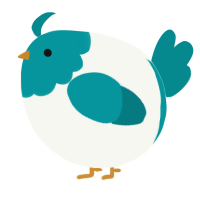 A white and teal chicken with a head pattern