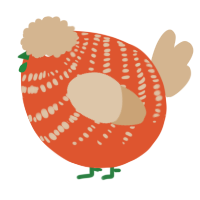 A vermilion and beige chicken with a bar pattern