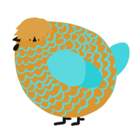 A orange and aqua chicken with a lace pattern