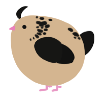 A beige and black chicken with a neck-speckle pattern