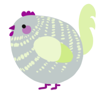 A silver and apple chicken with a bar pattern