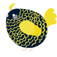A tumblr and yellow chicken with a lace pattern
