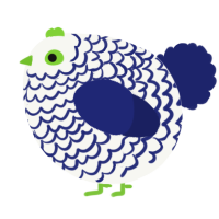 A white and navy chicken with a lace pattern