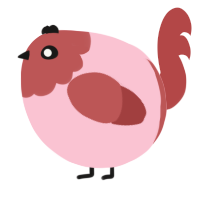 A rose and red chicken with a head pattern