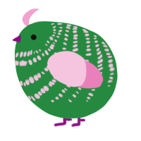 A viridian and pink chicken with a bar pattern