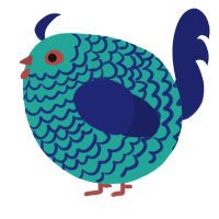 A turquoise and navy chicken with a lace pattern