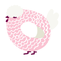 A rose and white chicken with a lace pattern