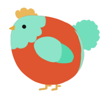 A vermilion and mint chicken with a head pattern