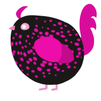 A sable and fuchsia chicken with a speckle pattern