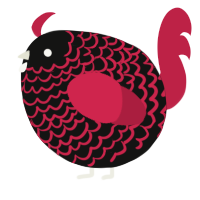 A black and crimson chicken with a lace pattern