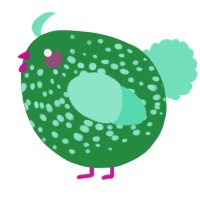 A viridian and mint chicken with a speckle pattern