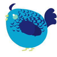 A cerulean and navy chicken with a half-lace pattern