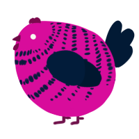 A fuchsia and tumblr chicken with a bar pattern