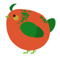 A vermilion and leaf chicken with a neck-speckle pattern