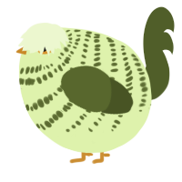 A apple and olive chicken with a bar pattern