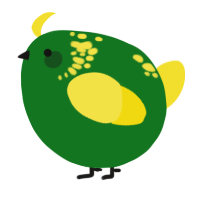 A leaf and yellow chicken with a neck-speckle pattern