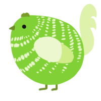 A grass and apple chicken with a bar pattern