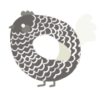 A grey and white chicken with a lace pattern