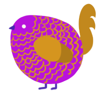 A amethyst and ochre chicken with a lace pattern