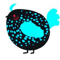 A black and aqua chicken with a speckle pattern