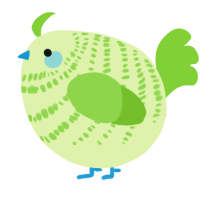 A apple and grass chicken with a bar pattern