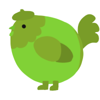A grass and chartreuse chicken with a head pattern