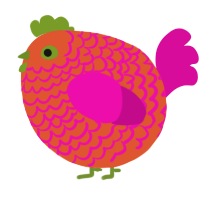 A vermilion and fuchsia chicken with a lace pattern