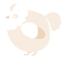 A cream chicken with a head pattern