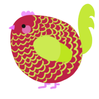 A crimson and lime chicken with a lace pattern