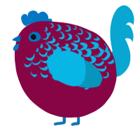 A maroon and cerulean chicken with a half-lace pattern