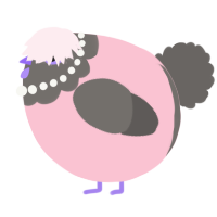 A rose and grey chicken with a head pattern