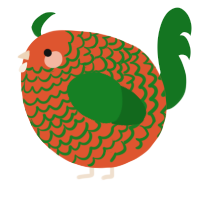A vermilion and leaf chicken with a lace pattern