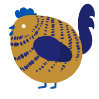 A gold and navy chicken with a bar pattern