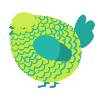 A lime and turquoise chicken with a lace pattern