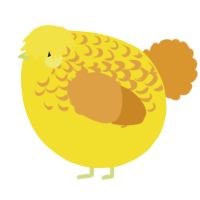 A yellow and orange chicken with a half-lace pattern