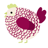 A cream and maroon chicken with a lace pattern