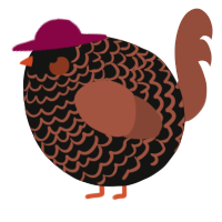 A black and russet chicken with a lace pattern