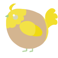 A beige and yellow chicken with a head pattern