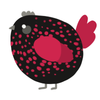 A sable and crimson chicken with a speckle pattern
