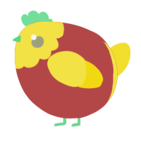 A red and yellow chicken with a head pattern