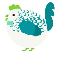 A white and teal chicken with a half-lace pattern