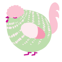 A gluppy and rose chicken with a bar pattern