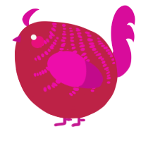 A crimson and fuchsia chicken with a half-bar pattern