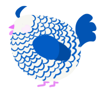 A white and ultramarine chicken with a lace pattern