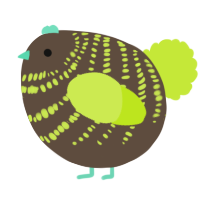 A bark and lime chicken with a bar pattern